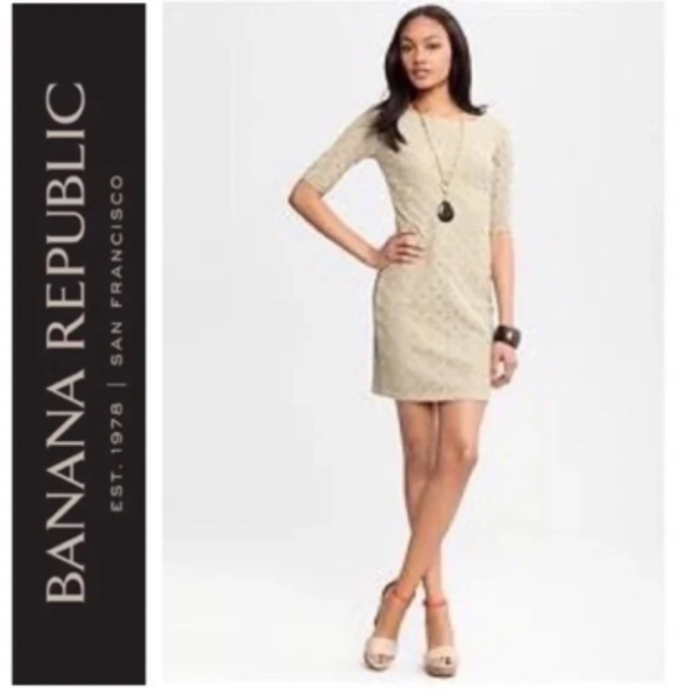 Banana Republic Petite cream lace dress